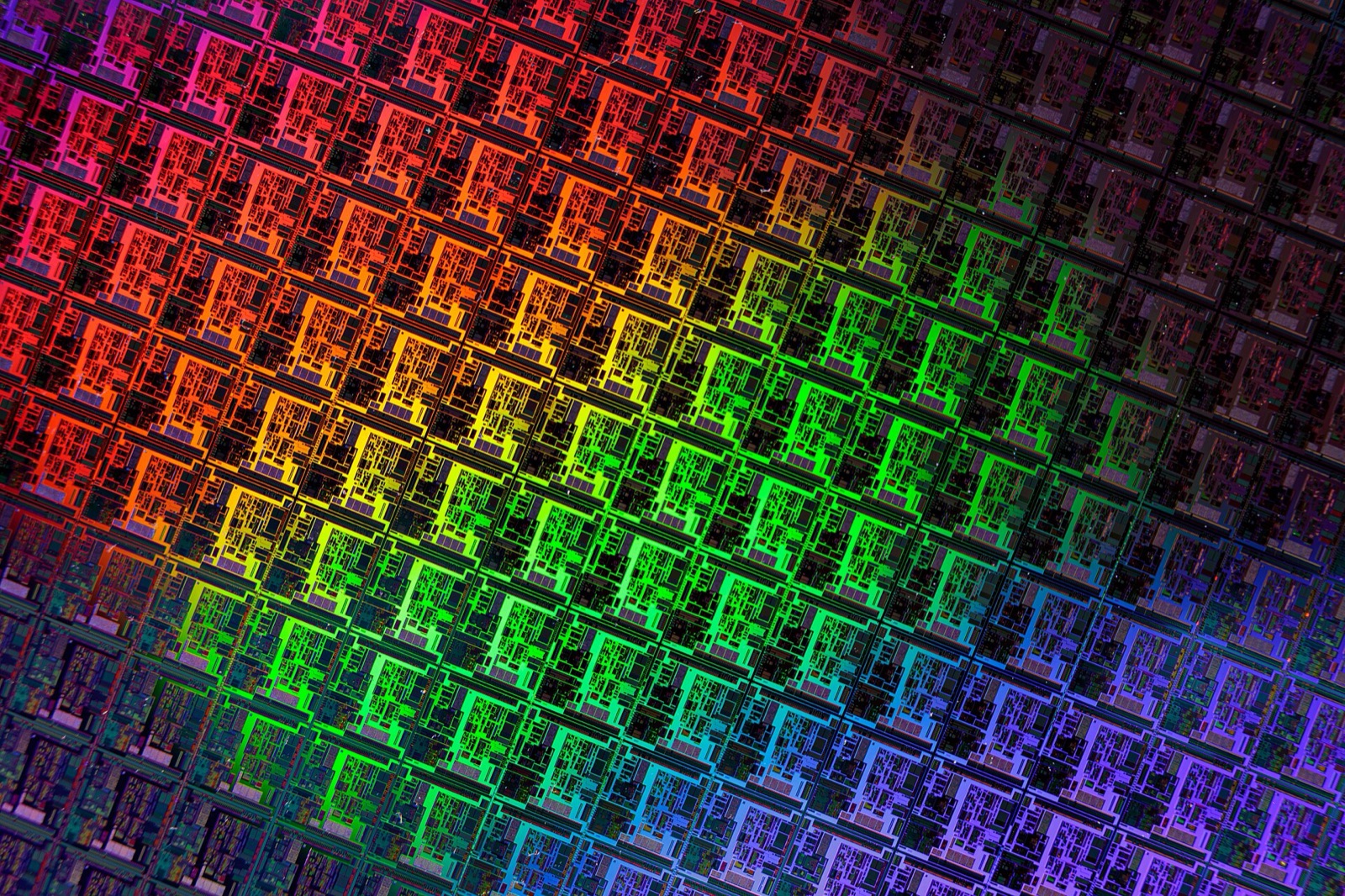 Close-up of a patterned silicon wafer